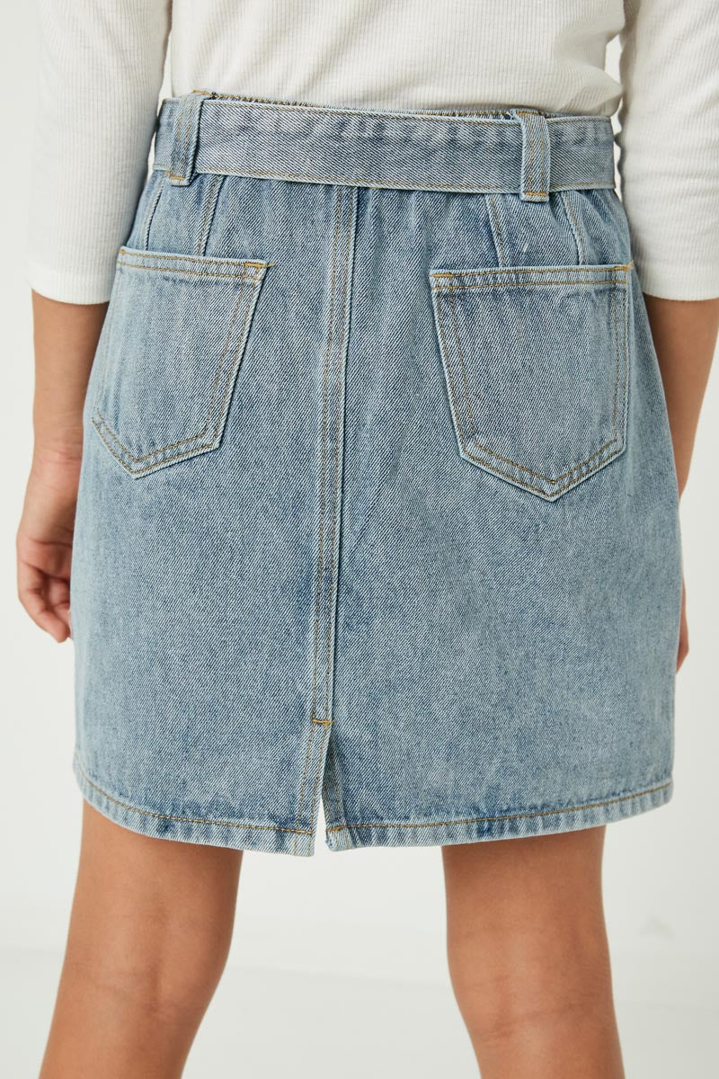 Gj1081 Light Denim Girls Belted Denim Skirt Detail