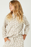 GJ1127 Taupe Girls Marled Leopard Print Hoodie Front