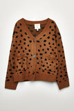 GJ1186 Camel Girls Animal Print Buttoned Sweater Cardigan Front Flat