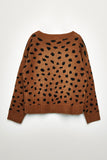 GJ1186 Camel Girls Animal Print Buttoned Sweater Cardigan Back Flat
