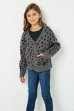 GJ1186 Grey Girls Animal Print Buttoned Sweater Cardigan Front