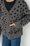 GJ1186 Grey Girls Animal Print Buttoned Sweater Cardigan Detail