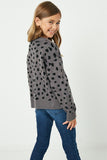 GJ1186 Grey Girls Animal Print Buttoned Sweater Cardigan Back Back