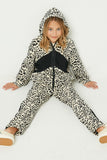 GJ1249 Leopard Girls Leopard Contrast Joggers Sitting