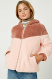 GJ1338 Girls Color Block Fleece Hooded Jacket Front