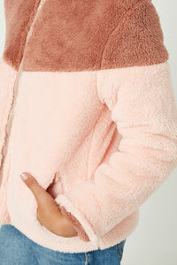 GJ1338 Girls Color Block Fleece Hooded Jacket Detail