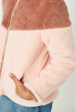 GJ1338 Girls Color Block Fleece Hooded Jacket Detail
