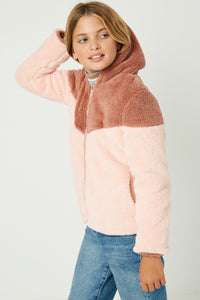GJ1338 Girls Color Block Fleece Hooded Jacket Side