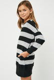 GJ3015 Black Grey Girls Stripe Soft Knit Mini Dress Side