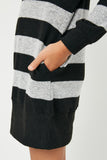 GJ3015 Black Grey Girls Stripe Soft Knit Mini Dress Detail