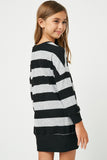 GJ3015 Black Grey Girls Stripe Soft Knit Mini Dress Back