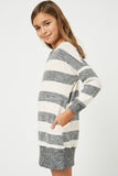 GJ3015 Taupe Grey Girls Stripe Soft Knit Mini Dress Side