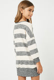 GJ3015 Taupe Grey Girls Stripe Soft Knit Mini Dress Back