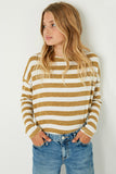 GJ3036 Mustard Girls Drop Shoulder Stripe Knit Top Front