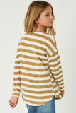 GJ3036 Mustard Girls Drop Shoulder Stripe Knit Top Back