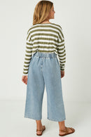 GJ3036 Olive Girls Drop Shoulder Stripe Knit Top Pose