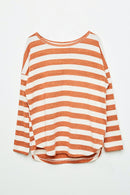 GJ3036 Rust Girls Drop Shoulder Stripe Knit Top Flat Front