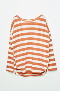GJ3036 Rust Girls Drop Shoulder Stripe Knit Top Flat Front