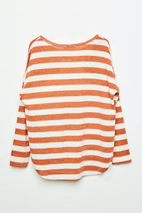 GJ3036 Rust Girls Drop Shoulder Stripe Knit Top Flat Back