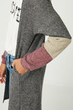 Gj3043 Charcoal Girls Color Block Sleeve Ribbed Knit Long Cardigan Detail