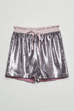 GJ3074 Violet Girls Satin Drawstring Sequin Shorts- Flat Front