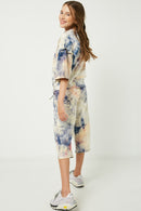 GJ3109 Cream Mix Girls Tie Dye Ruffle Sleeve Tie Front Top Back