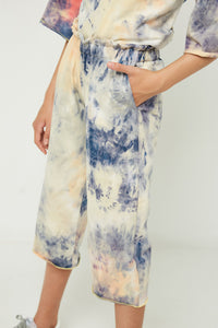 GJ3110 Cream Mix Girls Tie Dye Ruffle Waist Culottes Close Side