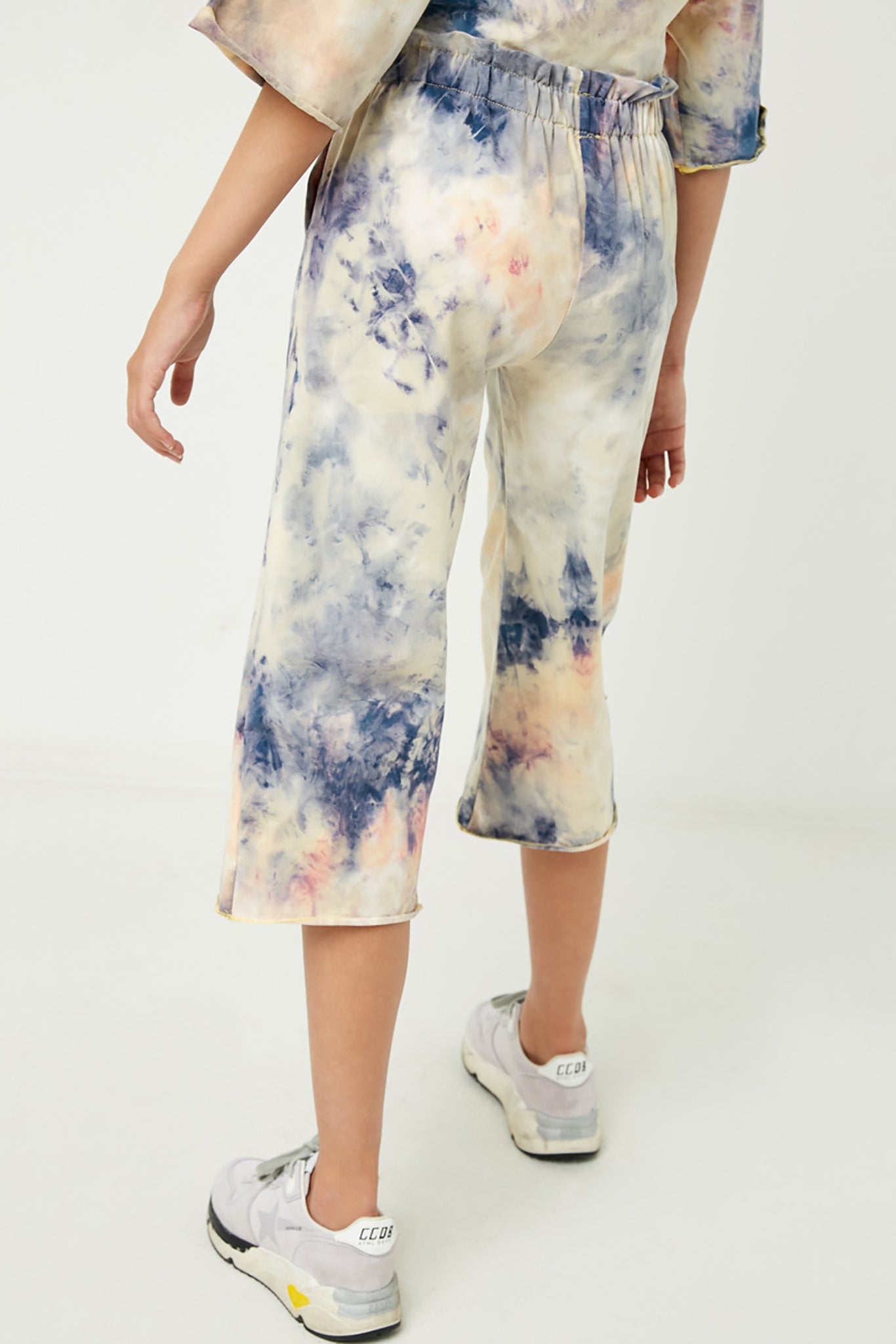 GJ3110 Cream Mix Girls Tie Dye Ruffle Waist Culottes Back