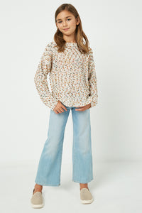 GJ3121 Ivory Girls Textured Confetti Knit Sweater Full Body