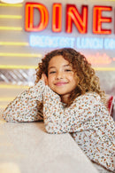 GJ3121 Ivory Girls Textured Confetti Knit Sweater Pose