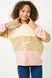 GJ3132 Ivory Girls Long Sleeve Gold Leopard Panel Top Front