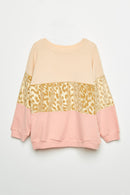 GJ3132 Ivory Girls Long Sleeve Gold Leopard Panel Top Front Flat