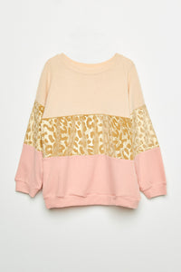GJ3132 Ivory Girls Long Sleeve Gold Leopard Panel Top Front Flat
