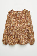 GJ3142 Brown Girls Ditsy Print Long Sleeve Babydoll Top Back Flat