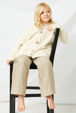 GJ3163 Cream Girls Fuzzy Popcorn Sweater Knit Cardigan Pose
