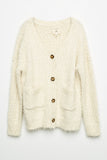 GJ3163 Cream Girls Fuzzy Popcorn Sweater Knit Cardigan Front Flat