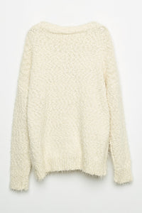 GJ3163 Cream Girls Fuzzy Popcorn Sweater Knit Cardigan Back Flat