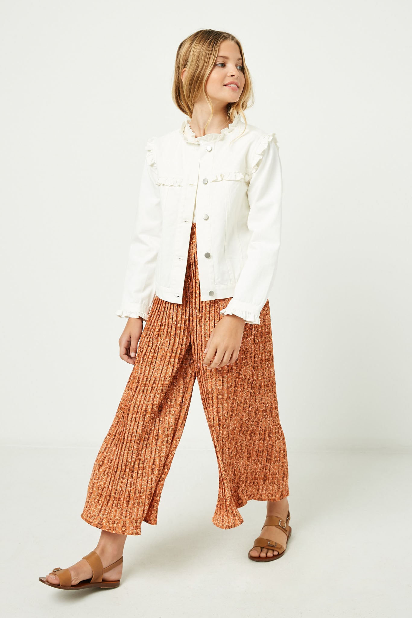 Pleated Botanical Print Pants