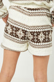 GJ3193 Brown Girls Holiday Print Fleece Drawstring Shorts Back