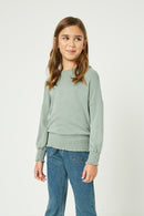 GJ3194 Sage Girls Smocking Detailed Knit Top Full Body