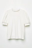 GJ3199 Off White Girls Textured Banded Neck Short Sleeve Top Front Flat