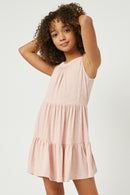 GJ3200 Light Blue Girls Marled Sleeveless Knit Tunic Full Body