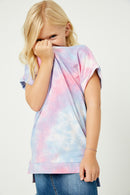 GJ3201 Light Blue Girls Tie Dye Banded Short Sleeve Tee Pose
