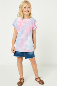GJ3201 Light Blue Girls Tie Dye Banded Short Sleeve Tee Front
