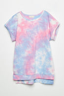 GJ3201 Light Blue Girls Tie Dye Banded Short Sleeve Tee Flat Front