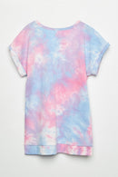GJ3201 Light Blue Girls Tie Dye Banded Short Sleeve Tee Flat Back