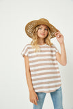 GJ3217 Peach Girls Heathered Stripe Knit Oversized Top Front