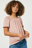 GJ3221 Mauve Ruffled Wide Neck Ribbed Knit Top Front