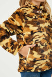 GJ3222 Mustard Girls Camo Fleece Toggle Button Top Side