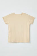 GJ3252 TAN Girls Side Ribbon Tie T Shirt Back Flat